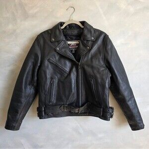 Women’s River Road Motorcycle Black Genuine Leather Double Lined Jacket Sz M